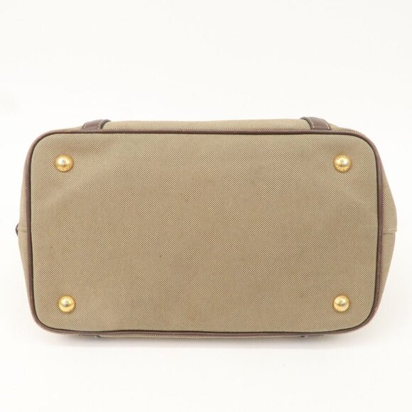 Authentic PRADA Logo Jacquard Leather 2Way Bag Hand Bag Beige - Picture 16 of 16
